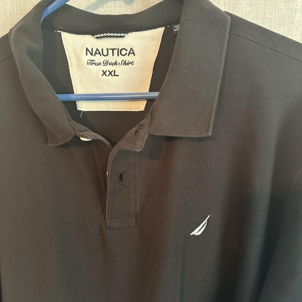 Nautica Men's XXL True Deck Shirt Short Sleeve Pique Polo Black Cotton - Picture 9 of 13